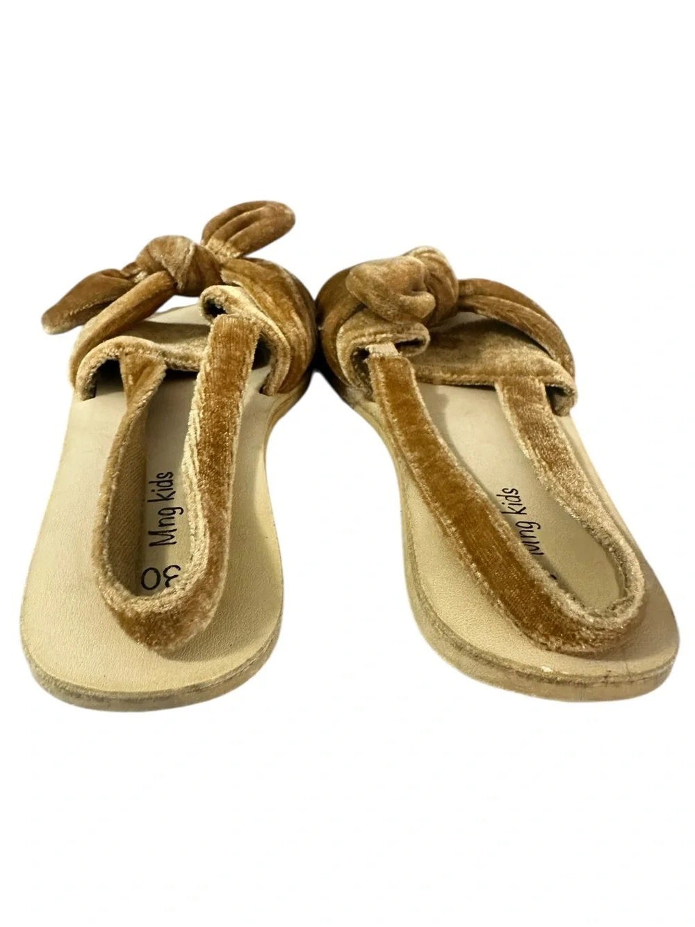Mango Girls Gold Velvet Knotted Bow Slingback Flat Sandals - Size 30 / US 12